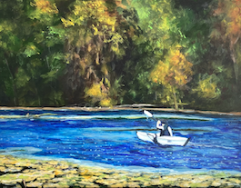 The White Kayak - a man paddling a white kayak on Holland Lake in Lebanon Hills Regional Park